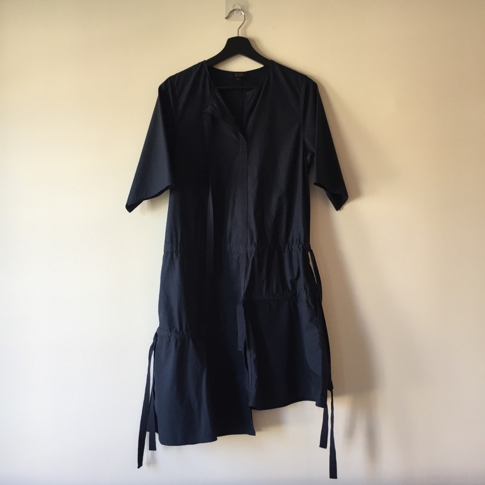 COS Navy Oversized Asymmetric Dress with Drawstrings